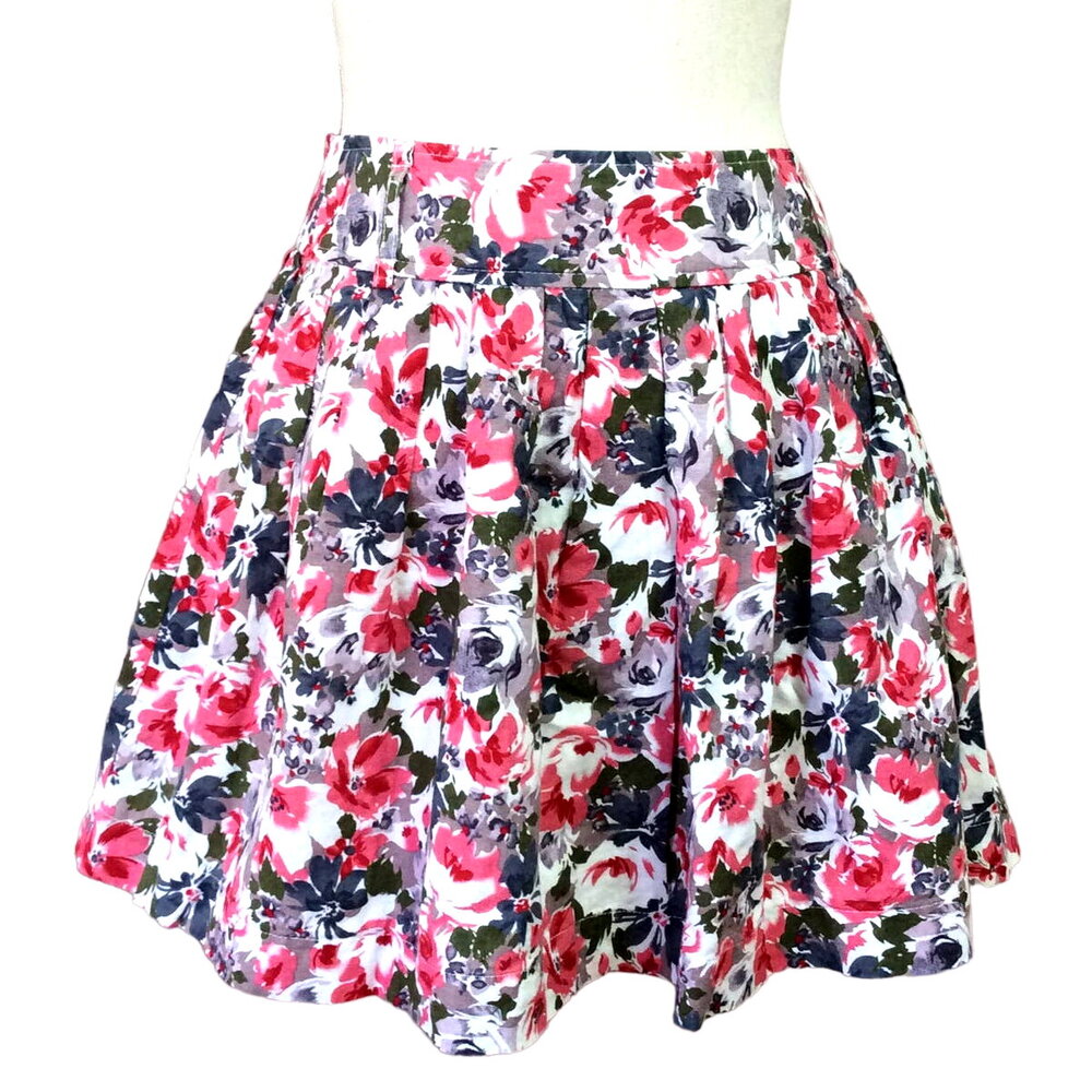 Forever 21 Women's Mini Skirt Fit & Flare Floral Red Pleated Linen Blend Small
